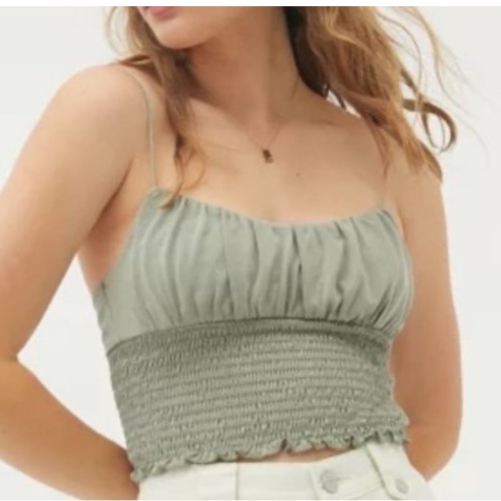 Urban Outfitters Green Smocked Crop Top | S